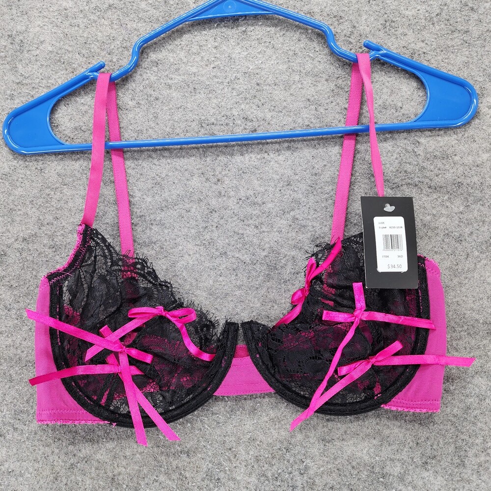 Fredericks of Hollywood Bra Womens 36D Jade Black Pink Bows
